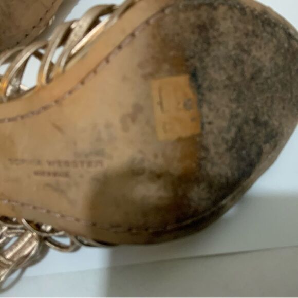 Sophia Webster Delphine Leather Gold /Caged Tie Lace Up Booties Heels 39 - Picture 7 of 15